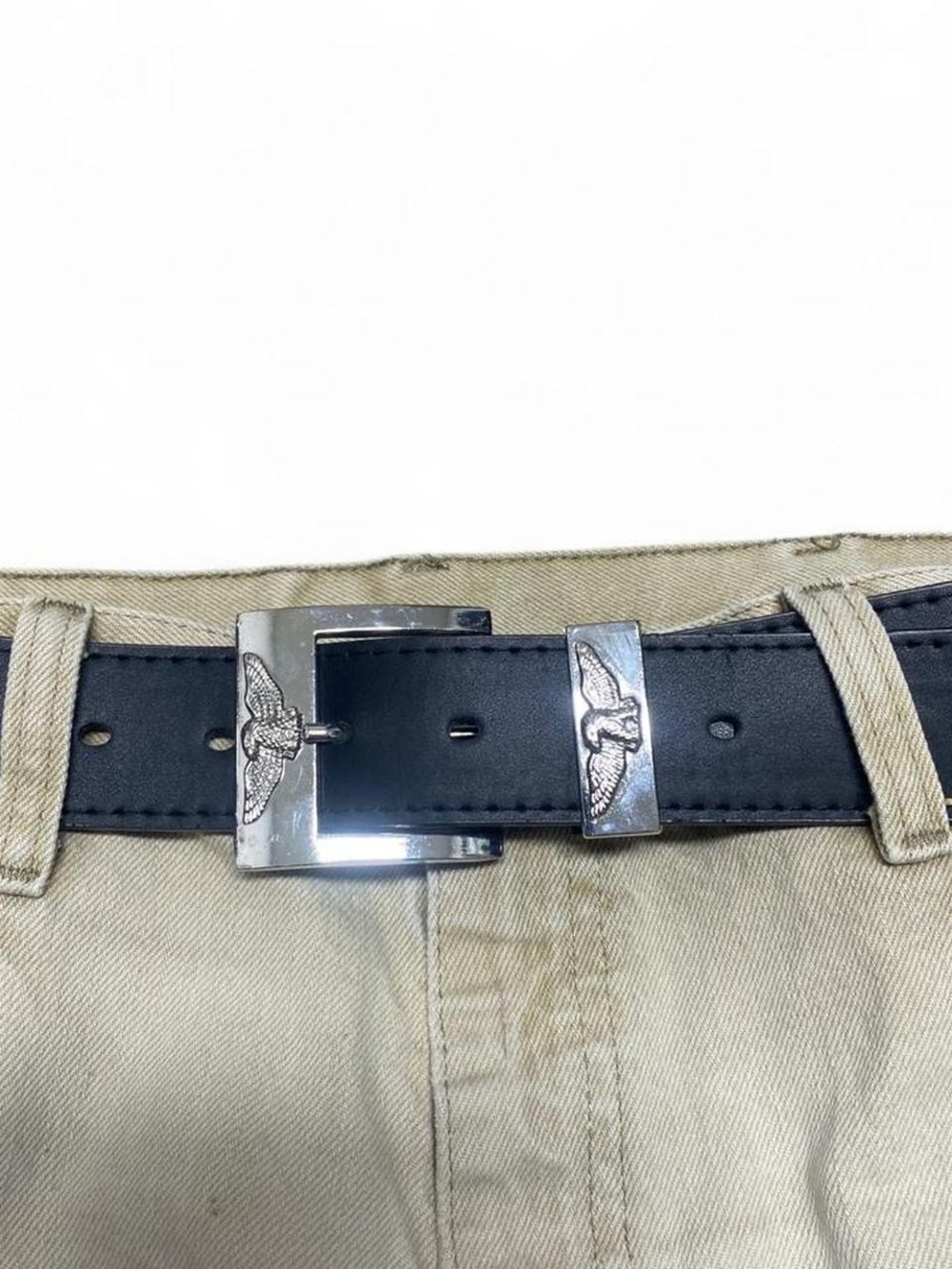 Vintage eagle black and silver leather western belt